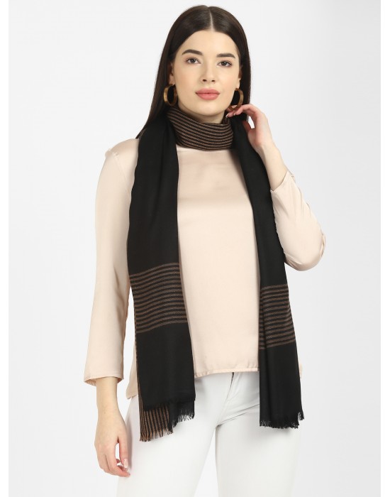 Wool blend shawl Plain with  stripes border black